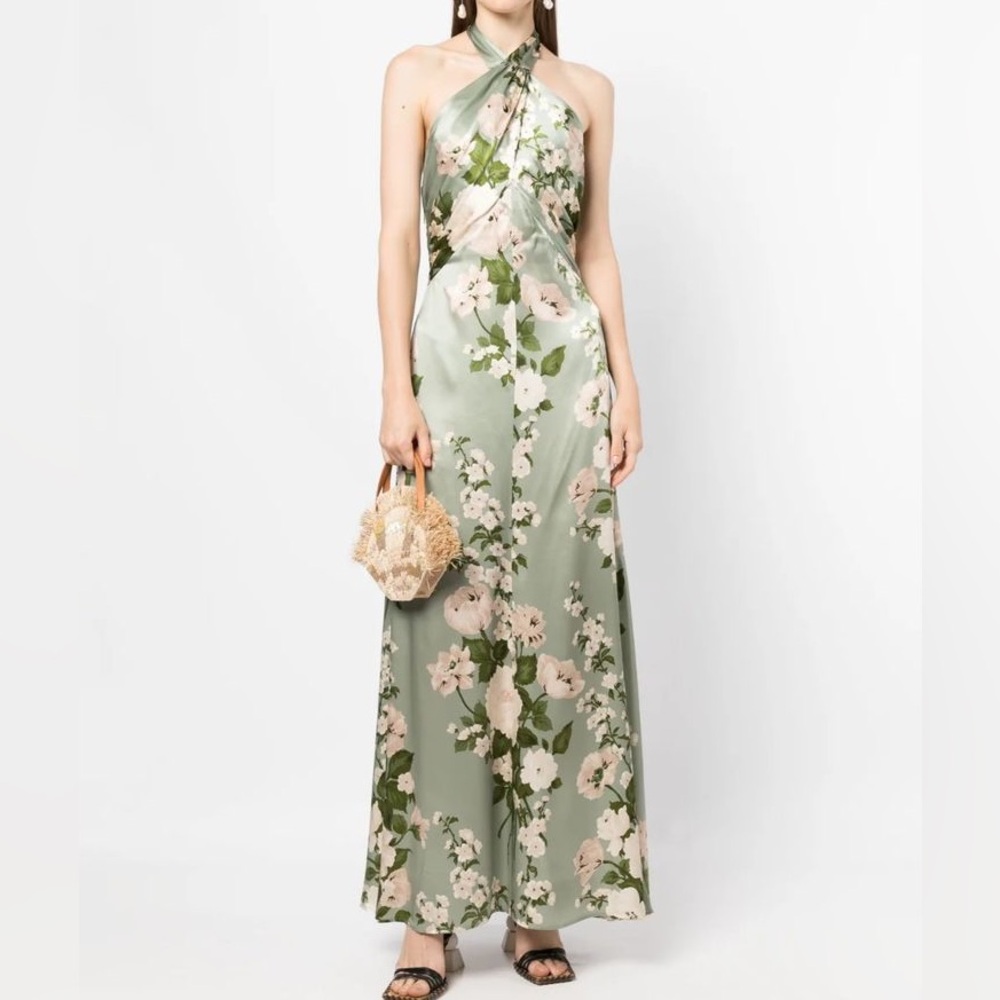 Reformation Veria Silk Dress in Terragon, US 8